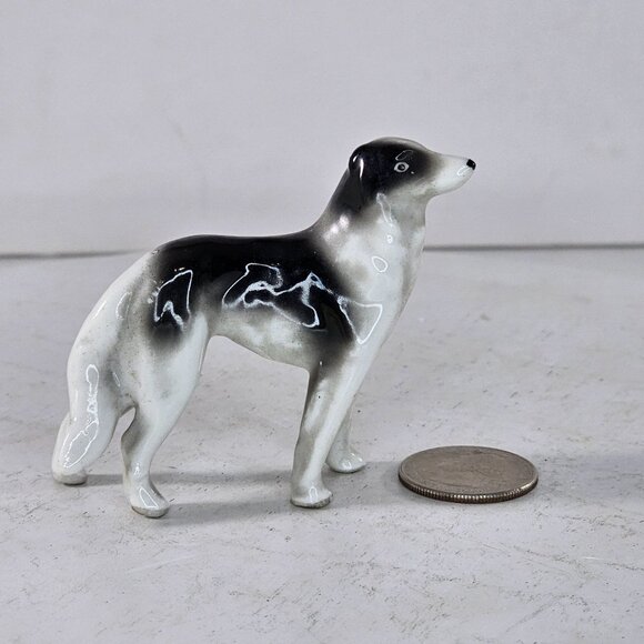 Vintage Porcelain Borzoi Dog Figurine Black & White Ceramic Statue Miniature - Picture 8 of 8